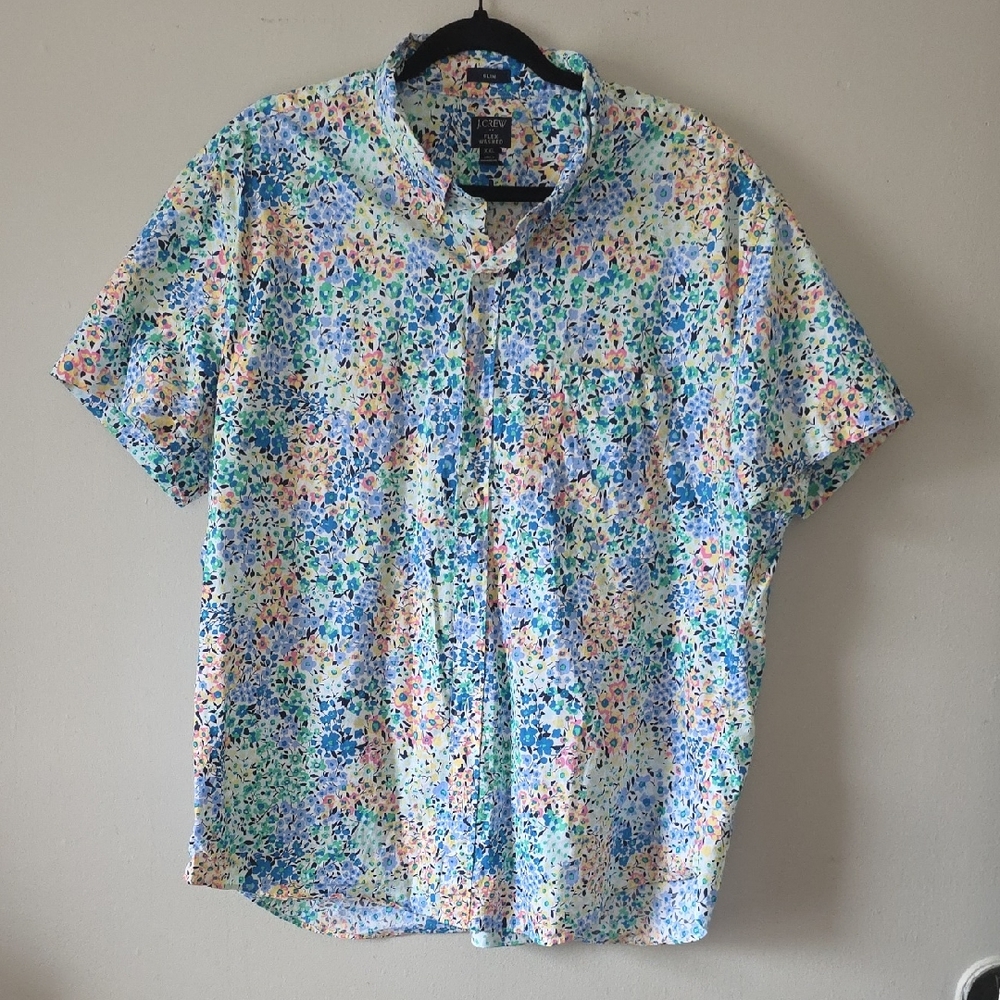 J. Crew Colorful Patterned Men's Spring Button Down Short Sleeve Shirt XXL